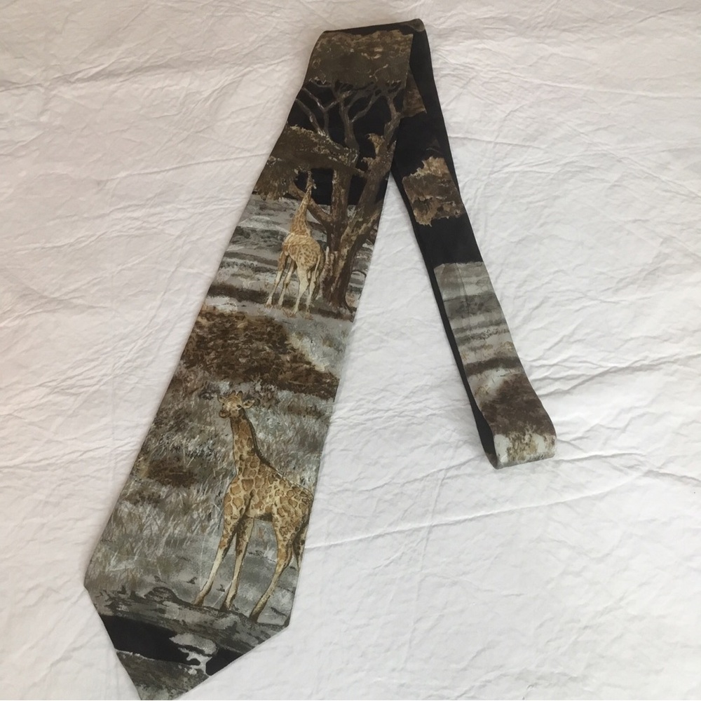 VTG 90s 100% Silk Tie Endangered Species Giraffe Combes 56 x 4" Wide NEW